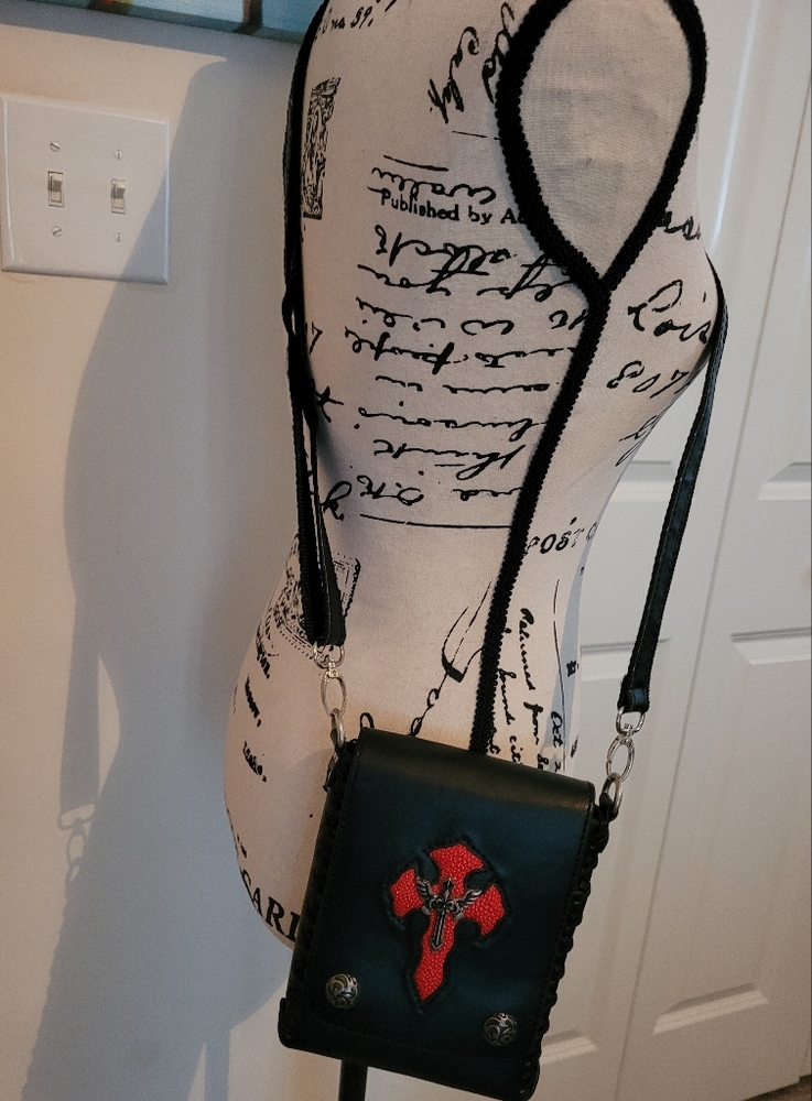 Leather Punk Goth Style Shoulder Messenger Bag Wallet.